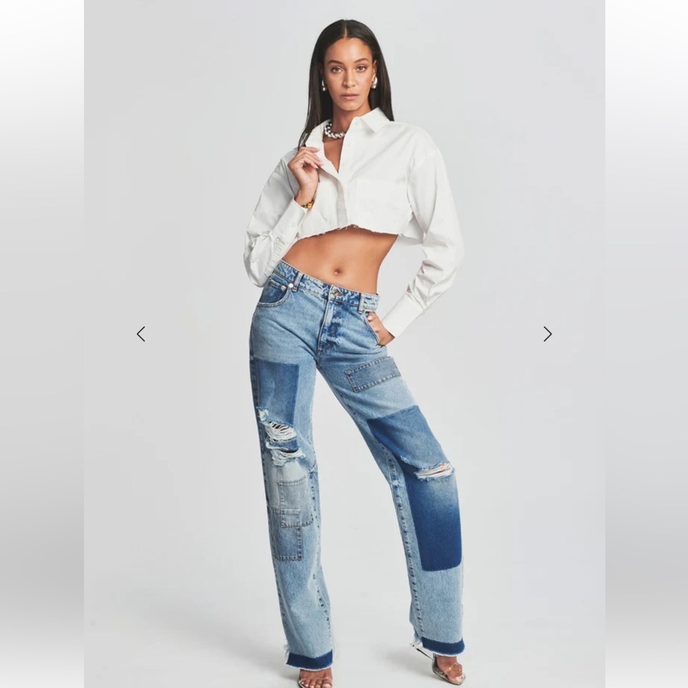 SER.O.YA Heidi Blue Patchwork Jeans denim straight leg pants NWT $370 sz 28 - Picture 3 of 13